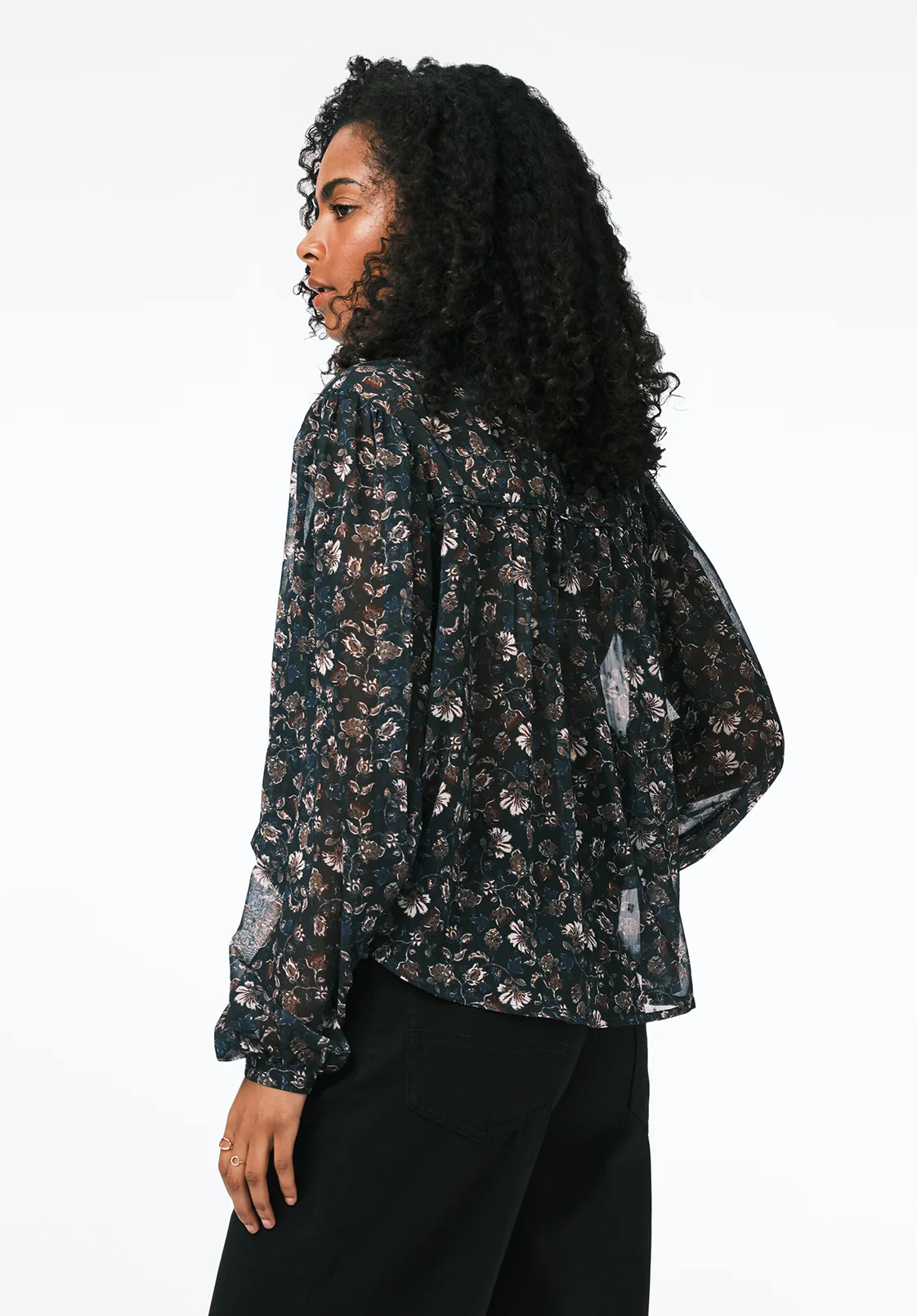 Clara Women's Anne Sheer Floral Button-Front Blouse, Vintage Floral - WT0205 - Image 3