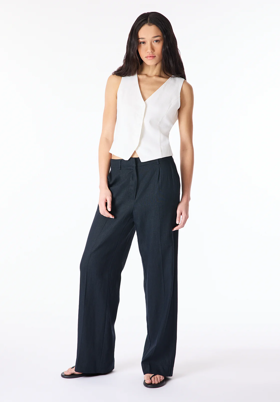 Coraline Women's Linen Button-Up Vest, Blanc - WT0173P