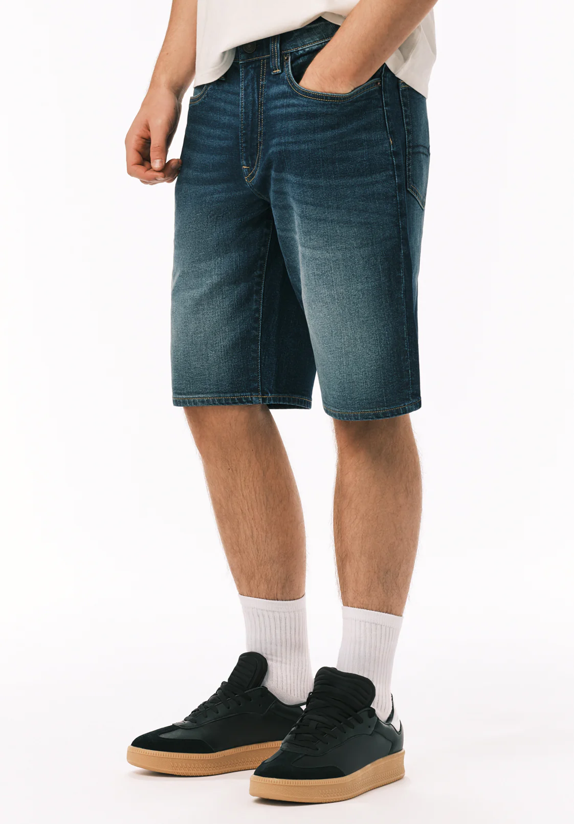 Dean Men’s Relaxed Straight Denim Short, Contrast Whiskered - BM22953 - Image 3