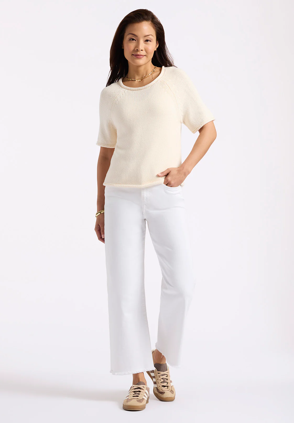 Devora Women’s Short-Sleeve Sweater, Parchment - SW0115P