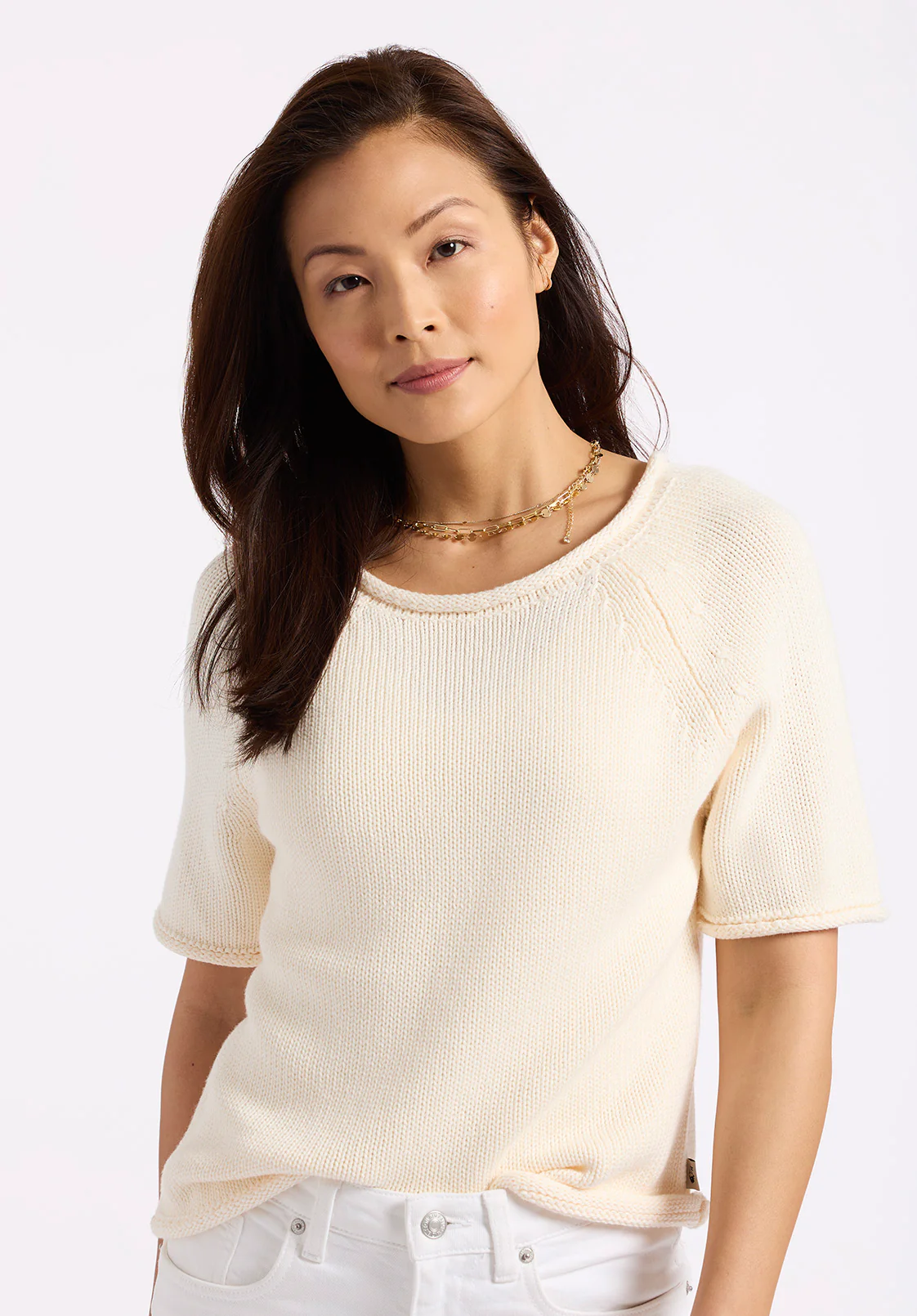 Devora Women’s Short-Sleeve Sweater, Parchment - SW0115P - Image 2