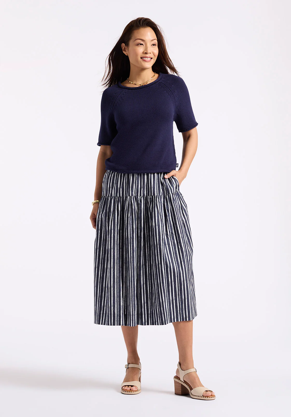 Devora Women’s Short-Sleeve Sweater, Navy - SW0115P