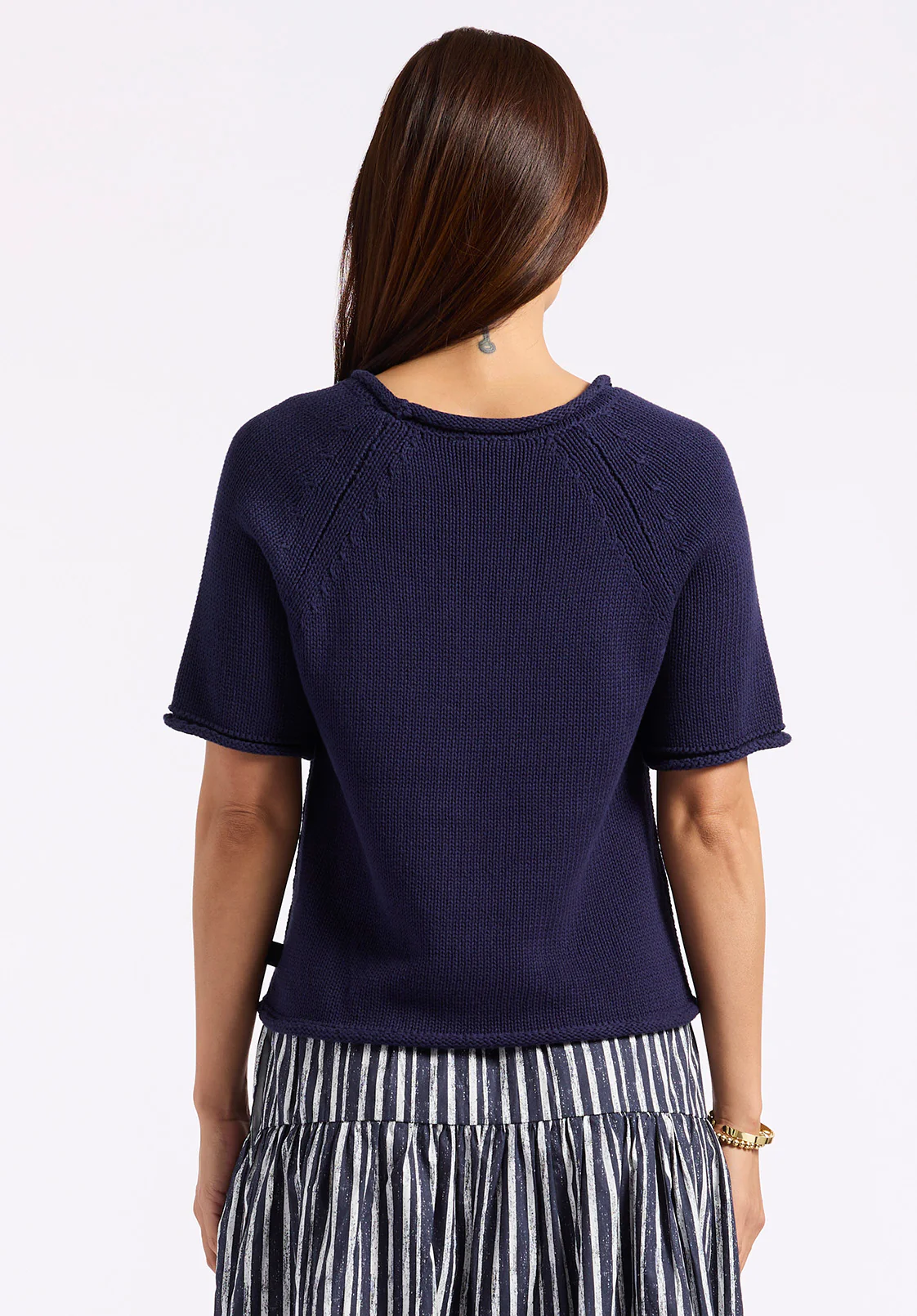 Devora Women’s Short-Sleeve Sweater, Navy - SW0115P - Image 4