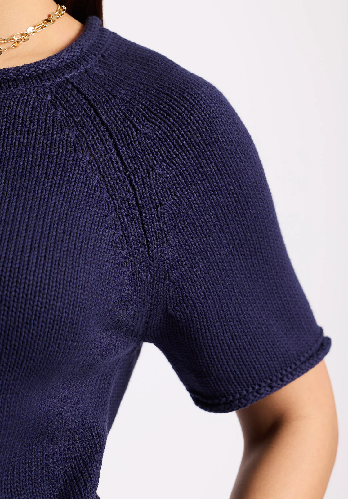 Devora Women’s Short-Sleeve Sweater, Navy - SW0115P - Image 5