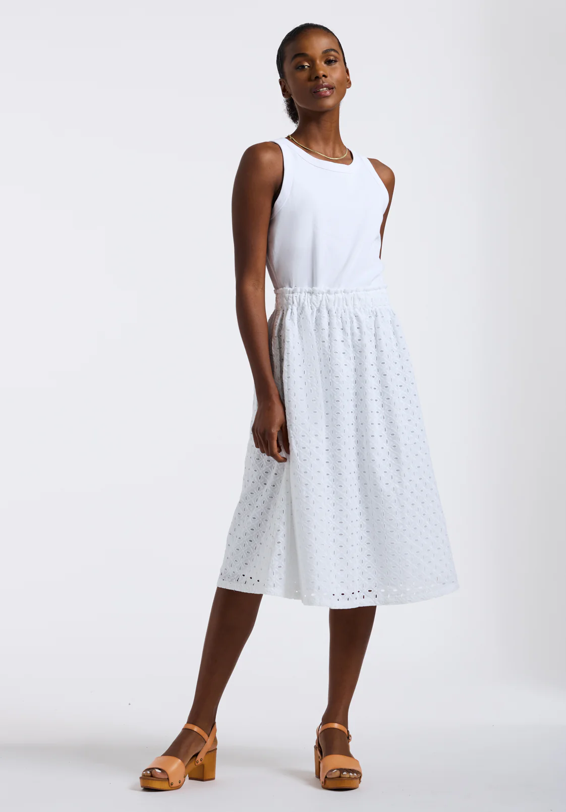 Drea Women's Sleeveless Eyelet Tank Dress, White - WD0067P