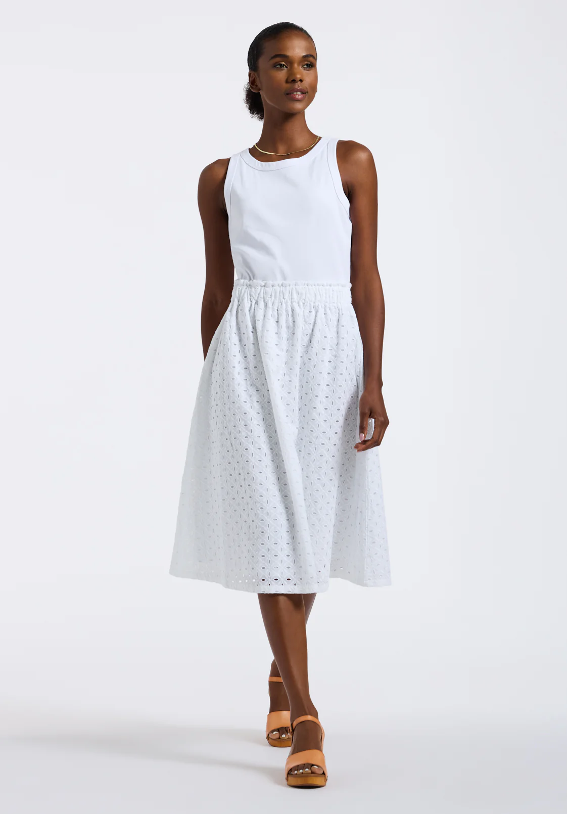 Drea Women's Sleeveless Eyelet Tank Dress, White - WD0067P - Image 4