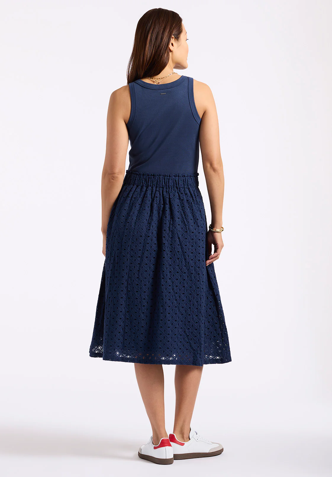 Drea Women's Sleeveless Eyelet Tank Dress, Navy - WD0067P - Image 3