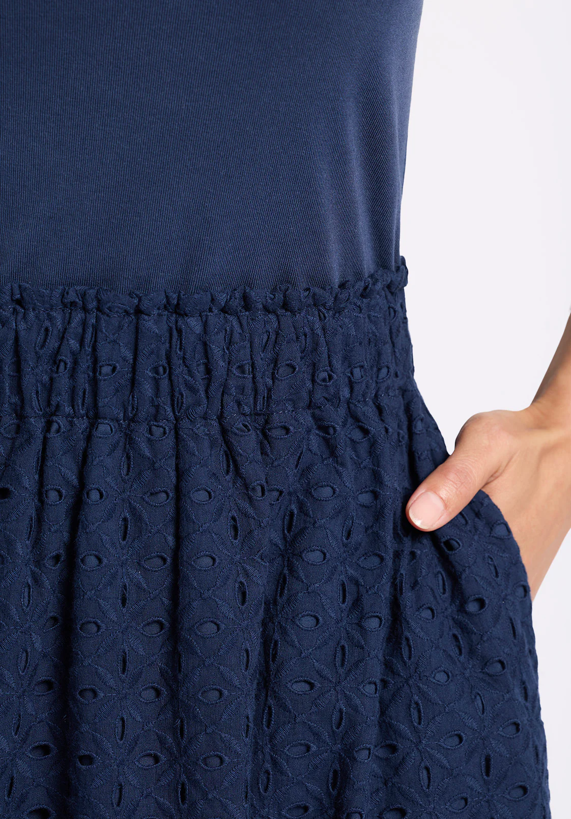 Drea Women's Sleeveless Eyelet Tank Dress, Navy - WD0067P - Image 4