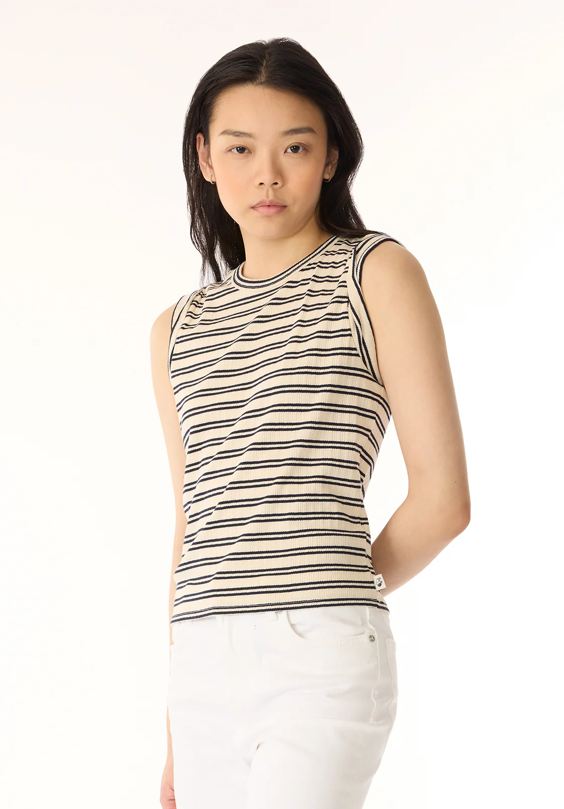 Elayne Women’s Sleeveless Striped Top, Marshmallow - KT0180P - Image 3
