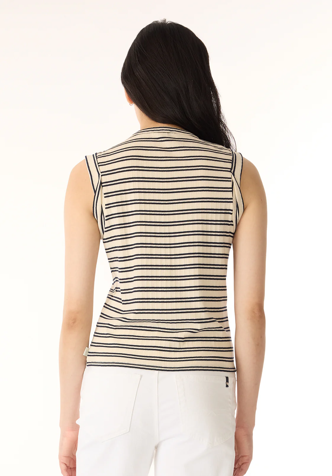 Elayne Women’s Sleeveless Striped Top, Marshmallow - KT0180P - Image 4
