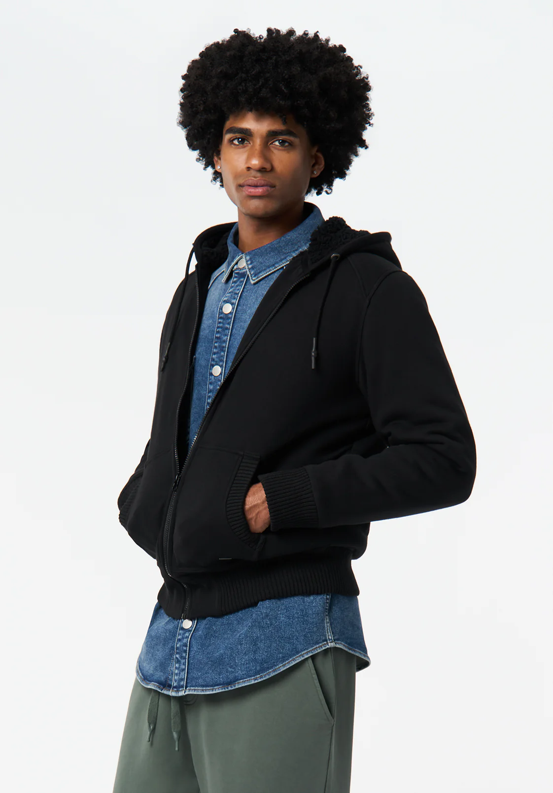 Fasox Men's Sherpa Lined Full-Zip Hoodie, Black - BM24735 - Image 2
