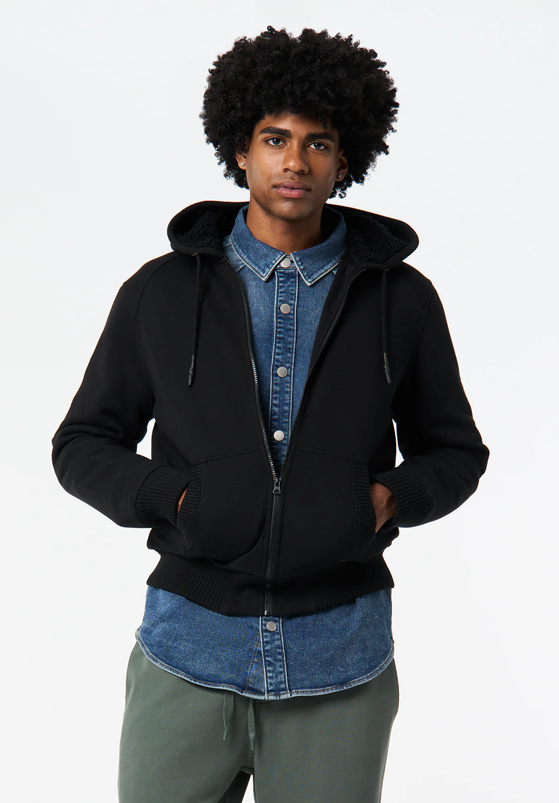 Fasox Men's Sherpa Lined Full-Zip Hoodie, Black - BM24735 - Image 3
