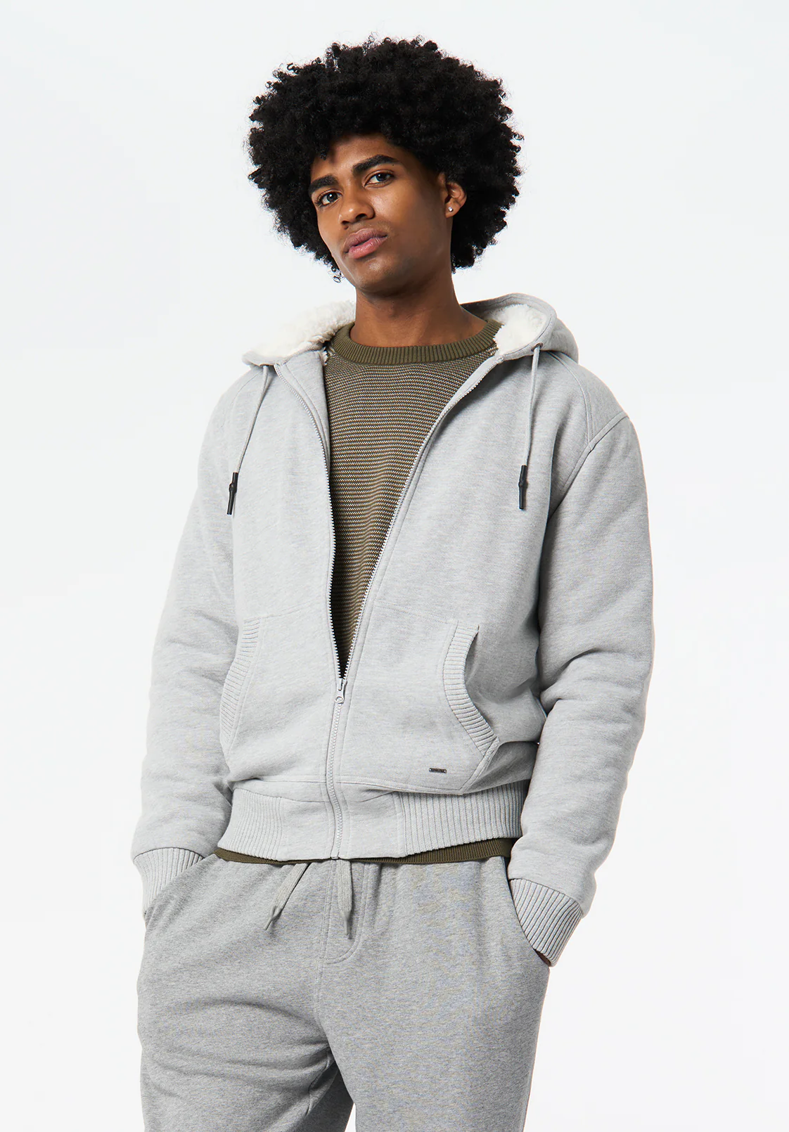 Fasox Men's Sherpa Lined Full-Zip Hoodie, Heather Grey - BM24735 - Image 3
