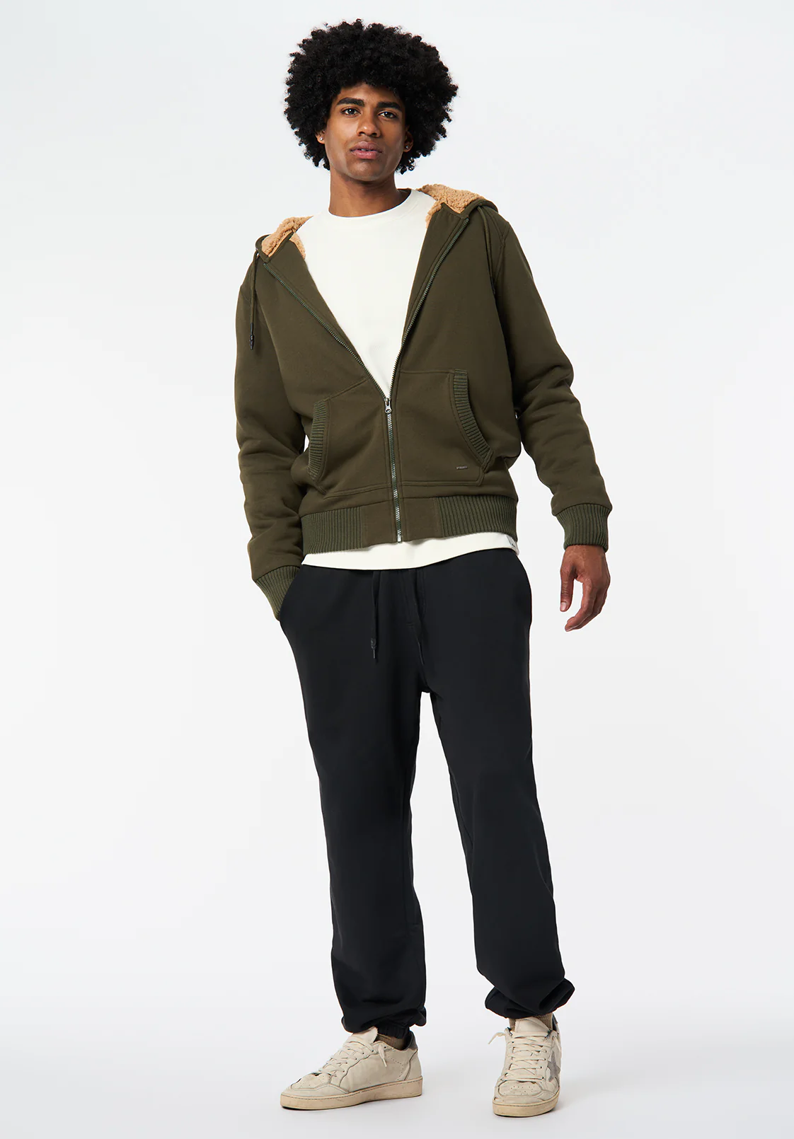 Fasox Men's Sherpa Lined Full-Zip Hoodie, Fern - BM24735