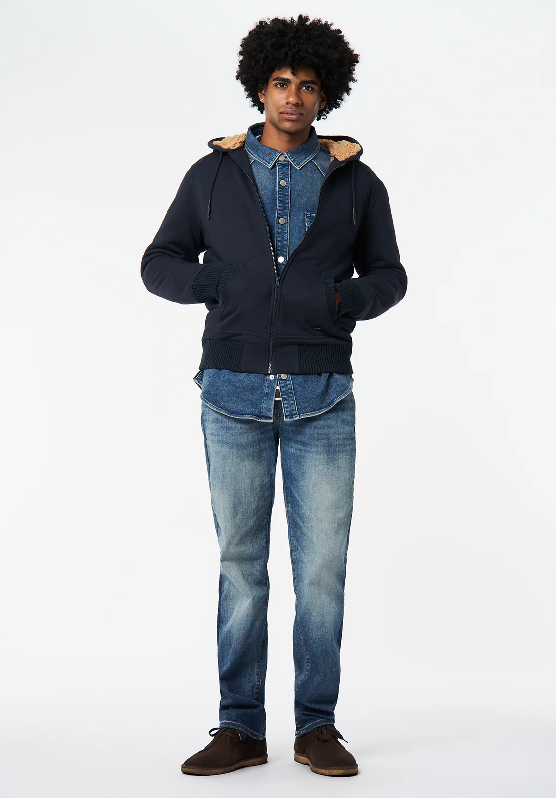 Fasox Men's Sherpa Lined Full-Zip Hoodie, Whale - BM24735