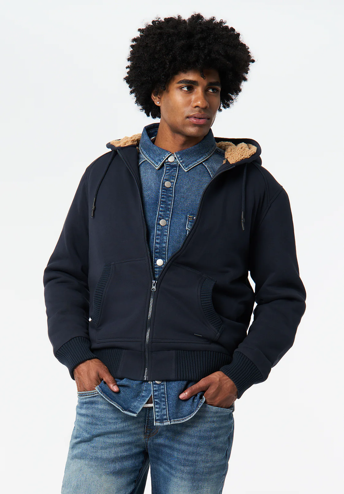 Fasox Men's Sherpa Lined Full-Zip Hoodie, Whale - BM24735 - Image 2