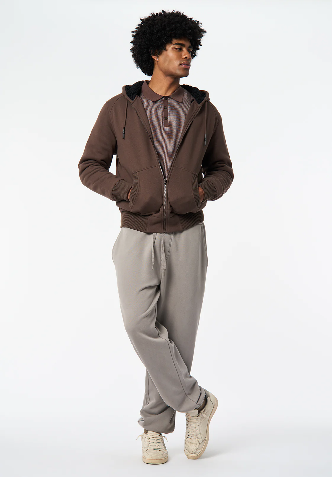 Fasox Men's Sherpa Lined Full-Zip Hoodie, Chocolate Brown - BM24735