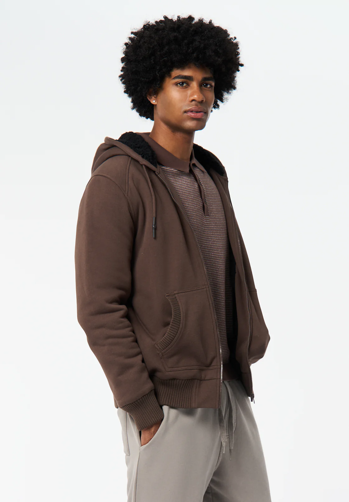Fasox Men's Sherpa Lined Full-Zip Hoodie, Chocolate Brown - BM24735 - Image 2