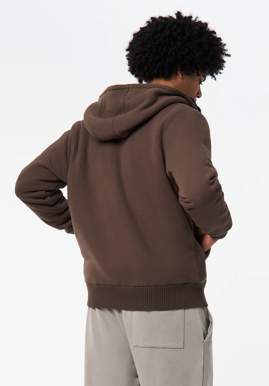 Fasox Men's Sherpa Lined Full-Zip Hoodie, Chocolate Brown - BM24735 - Image 4
