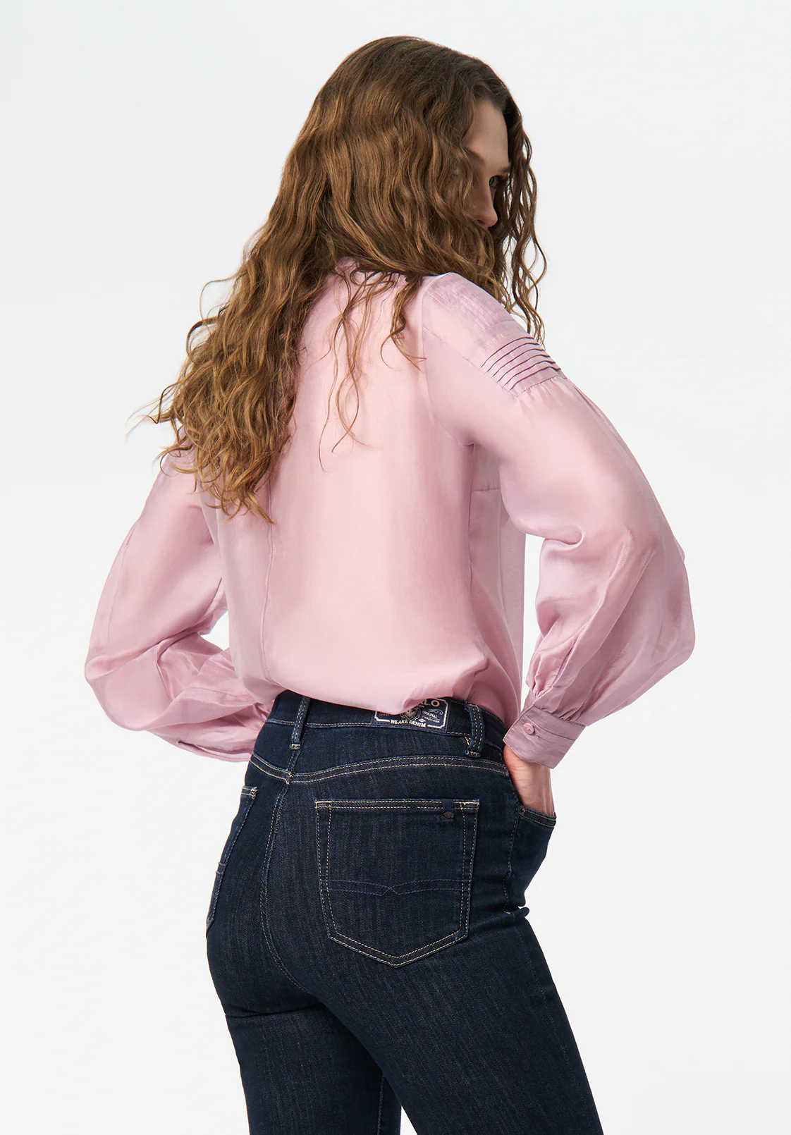Fifi Women's Satin Blouse With Pleated Sleeve Detail, Burnished Lilac - WT0211 - Image 3