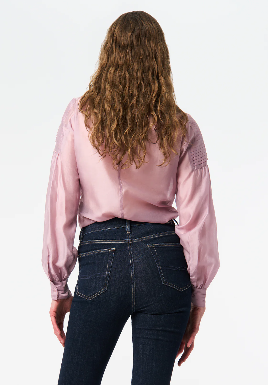 Fifi Women's Satin Blouse With Pleated Sleeve Detail, Burnished Lilac - WT0211 - Image 4