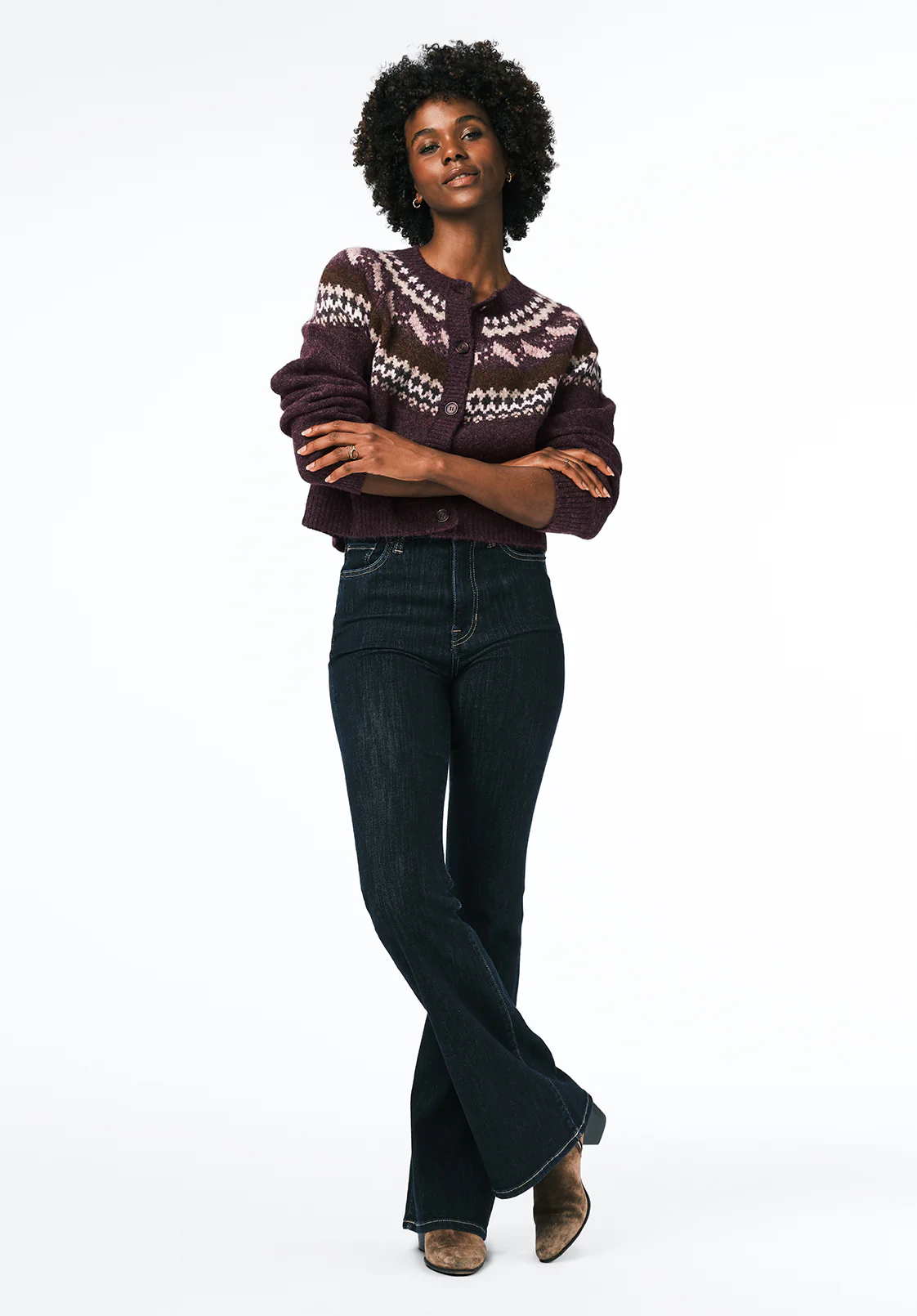 Frederick Women's Fair Isle Cardigan, Fig - SW0152