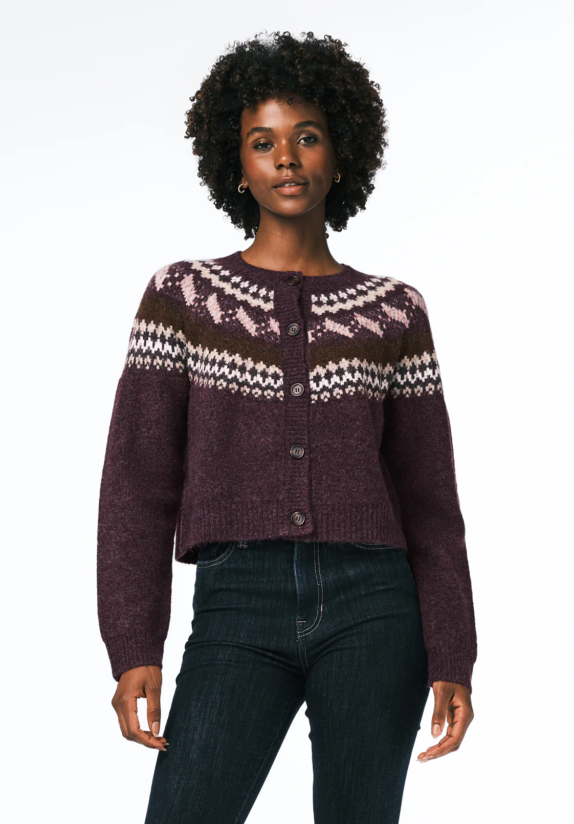 Frederick Women's Fair Isle Cardigan, Fig - SW0152 - Image 2