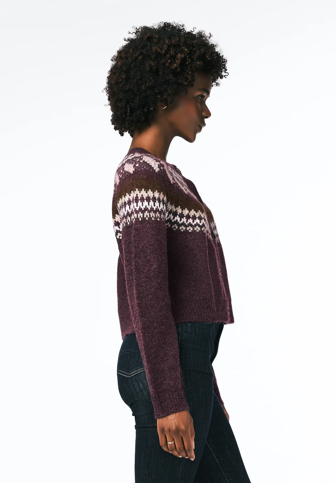 Frederick Women's Fair Isle Cardigan, Fig - SW0152 - Image 3