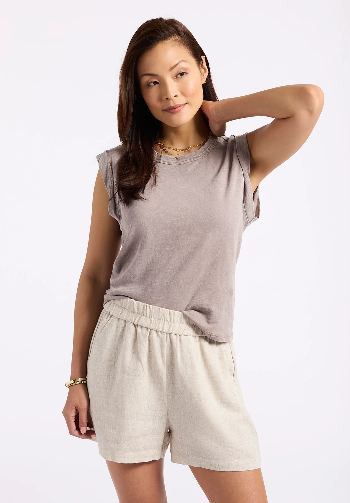 Giustina Women's Linen Blend Shorts, Natural - WB0023P