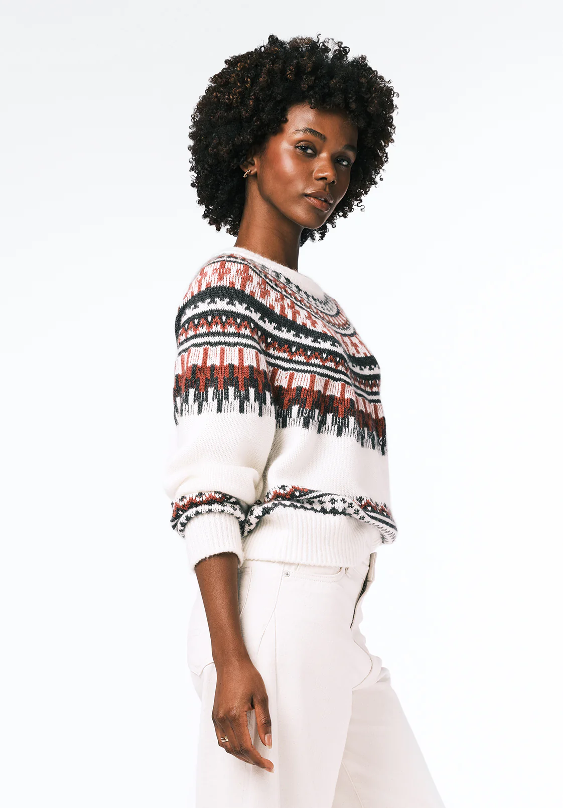 Glenda Women's Fair Isle Sweater, Ivory - SW0149 - Image 3