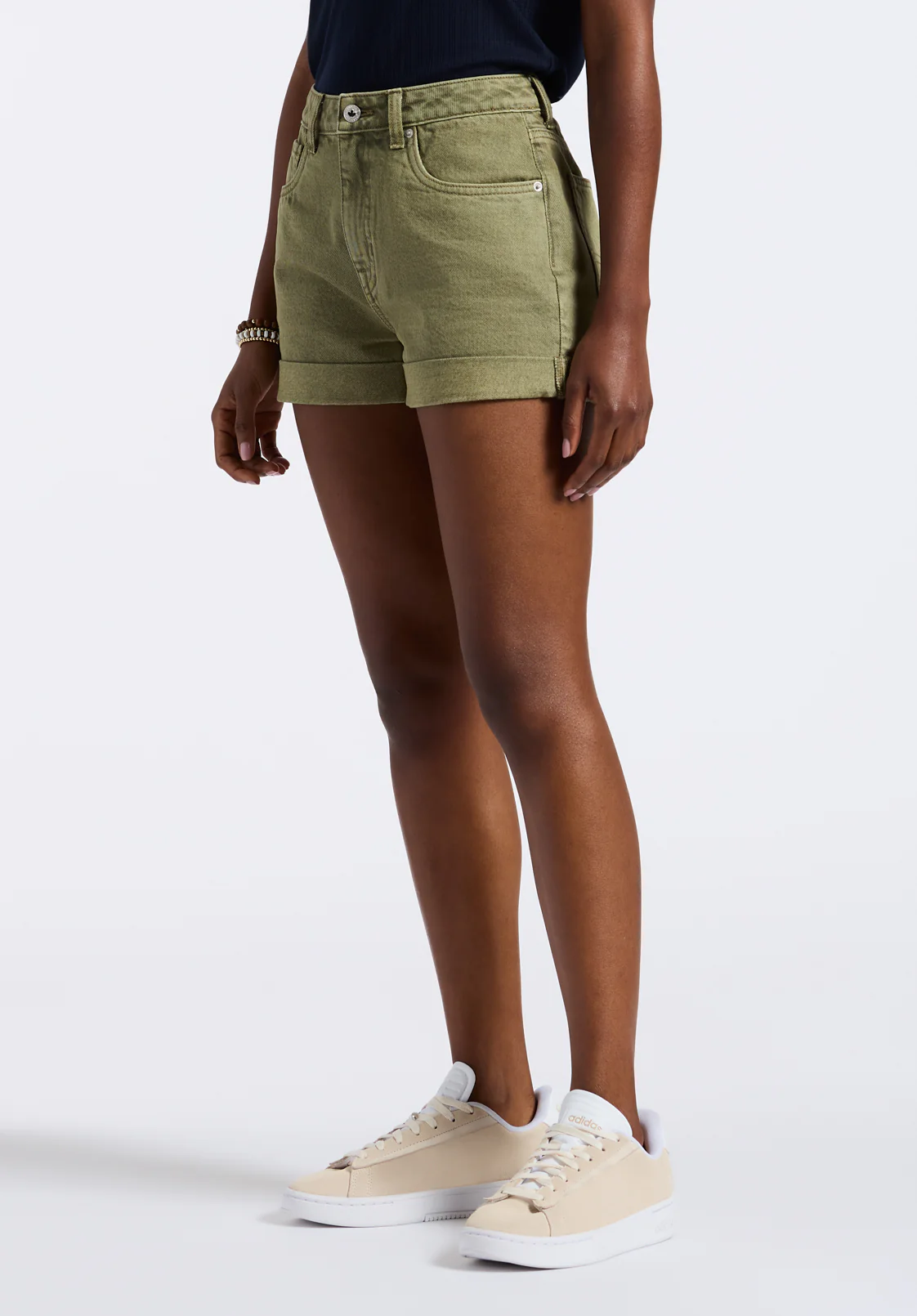 Goldie Women's High Rise Relaxed Shorts, Aloe - BL15963 - Image 3