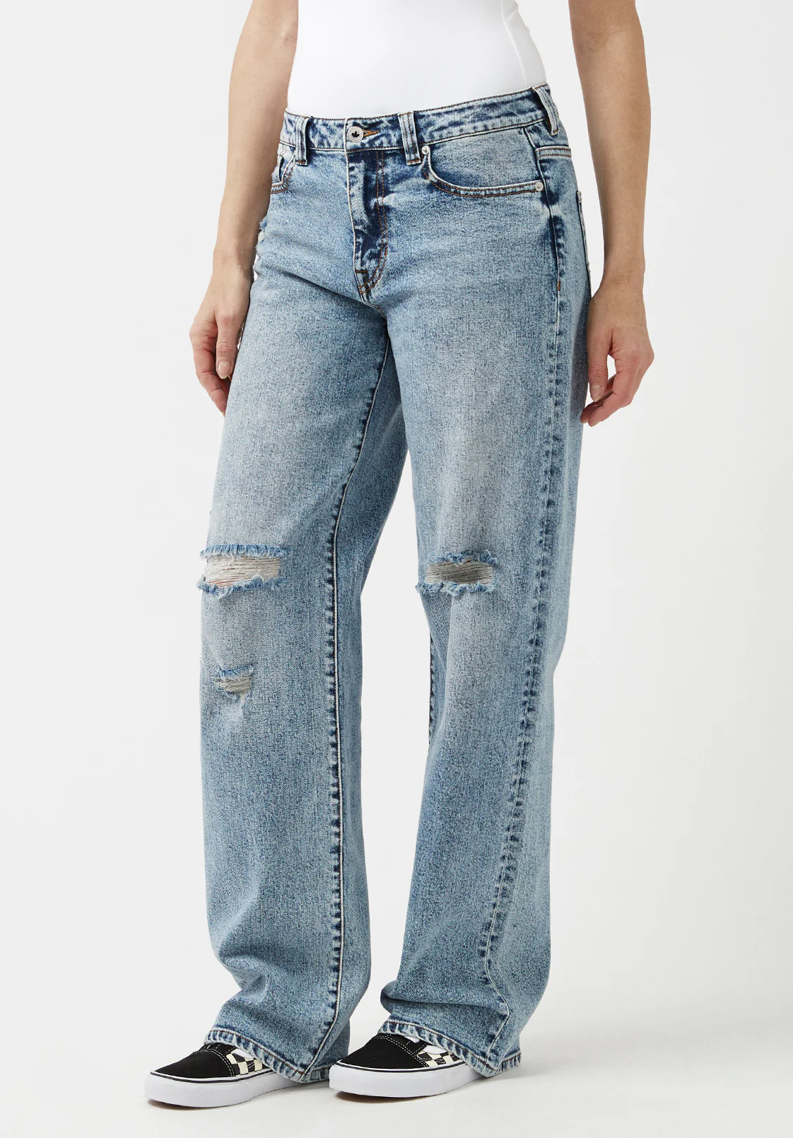 Gwen Women's Low Rise Loose Straight Jeans, Creased and Sanded - BL15873 - Image 3