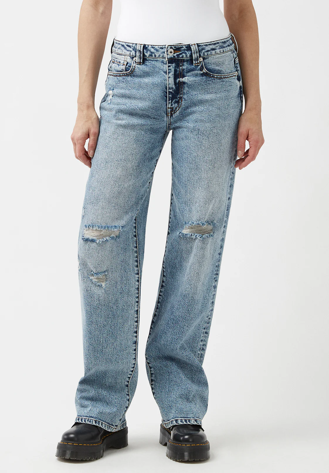 Gwen Women's Low Rise Loose Straight Jeans, Creased and Sanded - BL15873 - Image 5