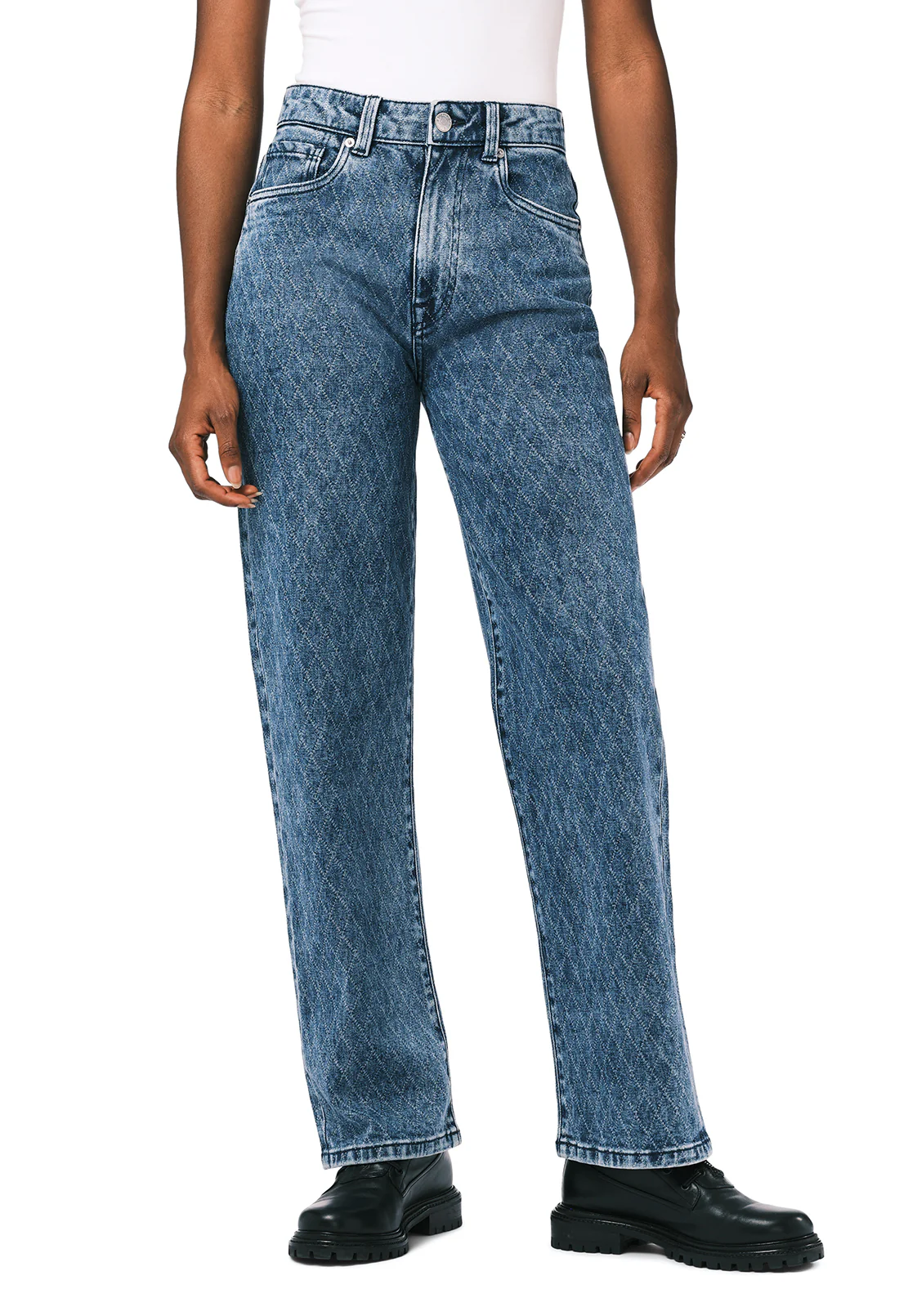Jane Women's Super High Rise Loose Straight Jeans, Sanded And Contrasted - BL16117 - Image 2