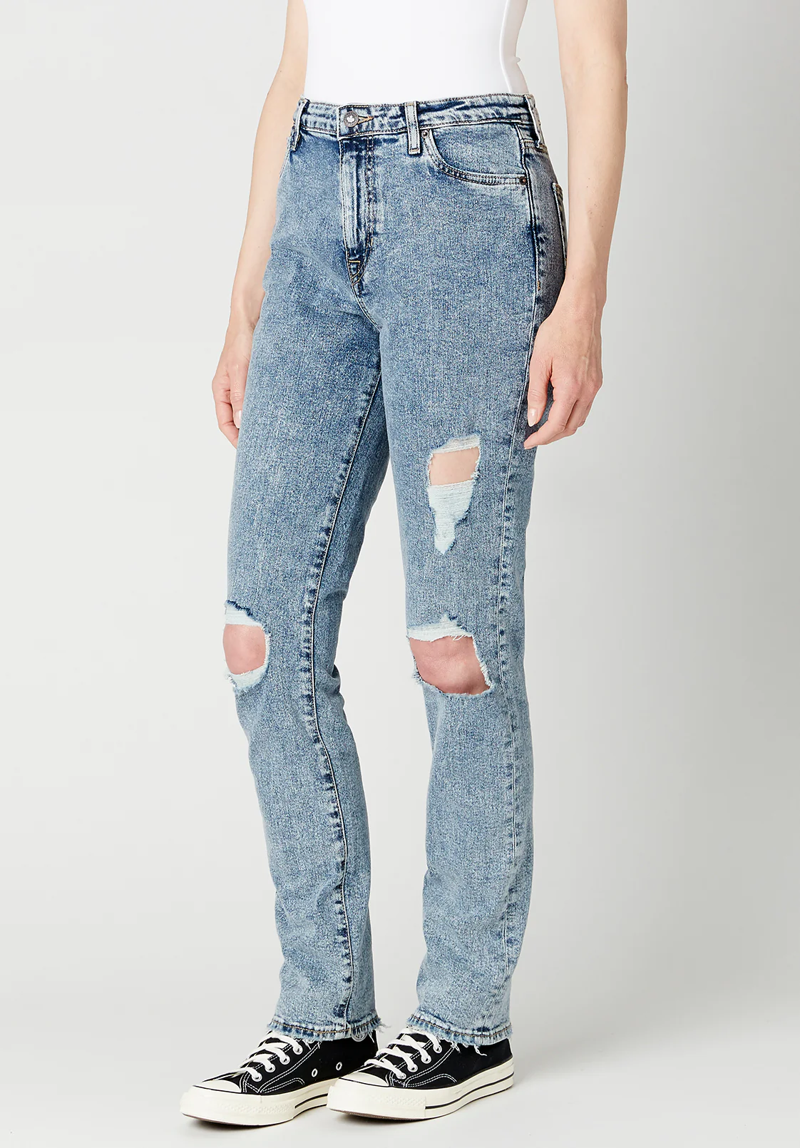 Jayden Women's High Rise Straight Jeans, Contrasted and Torn - BL15815 - Image 3