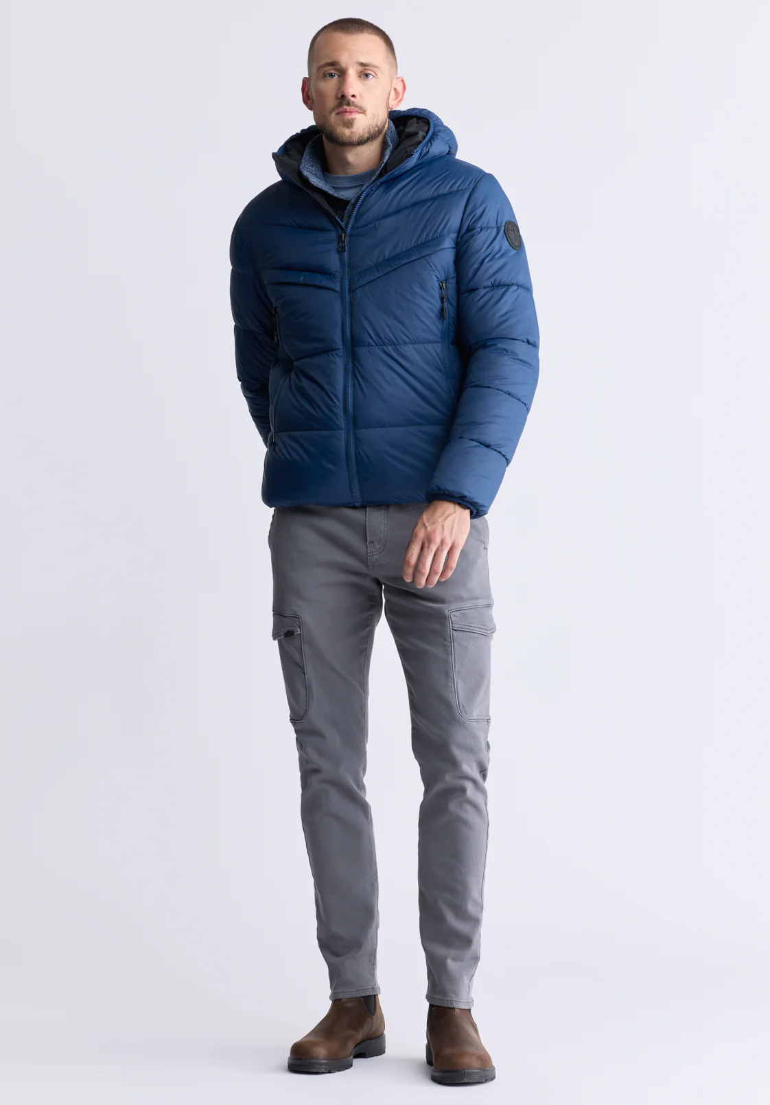 Jerome Men's Hooded Puffer Jacket, Navy - OBMEF006 - Image 5
