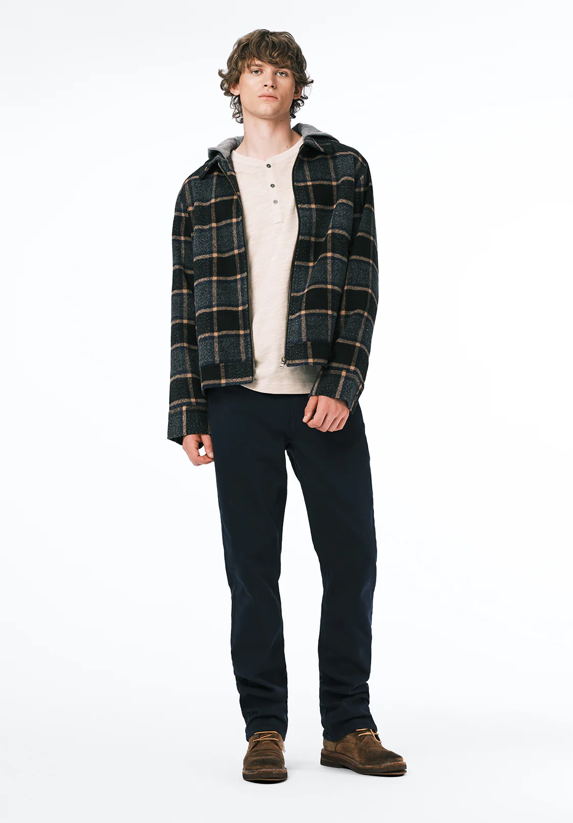 Jude Men's Boxy Plaid Jacket, Charcoal - BM24701