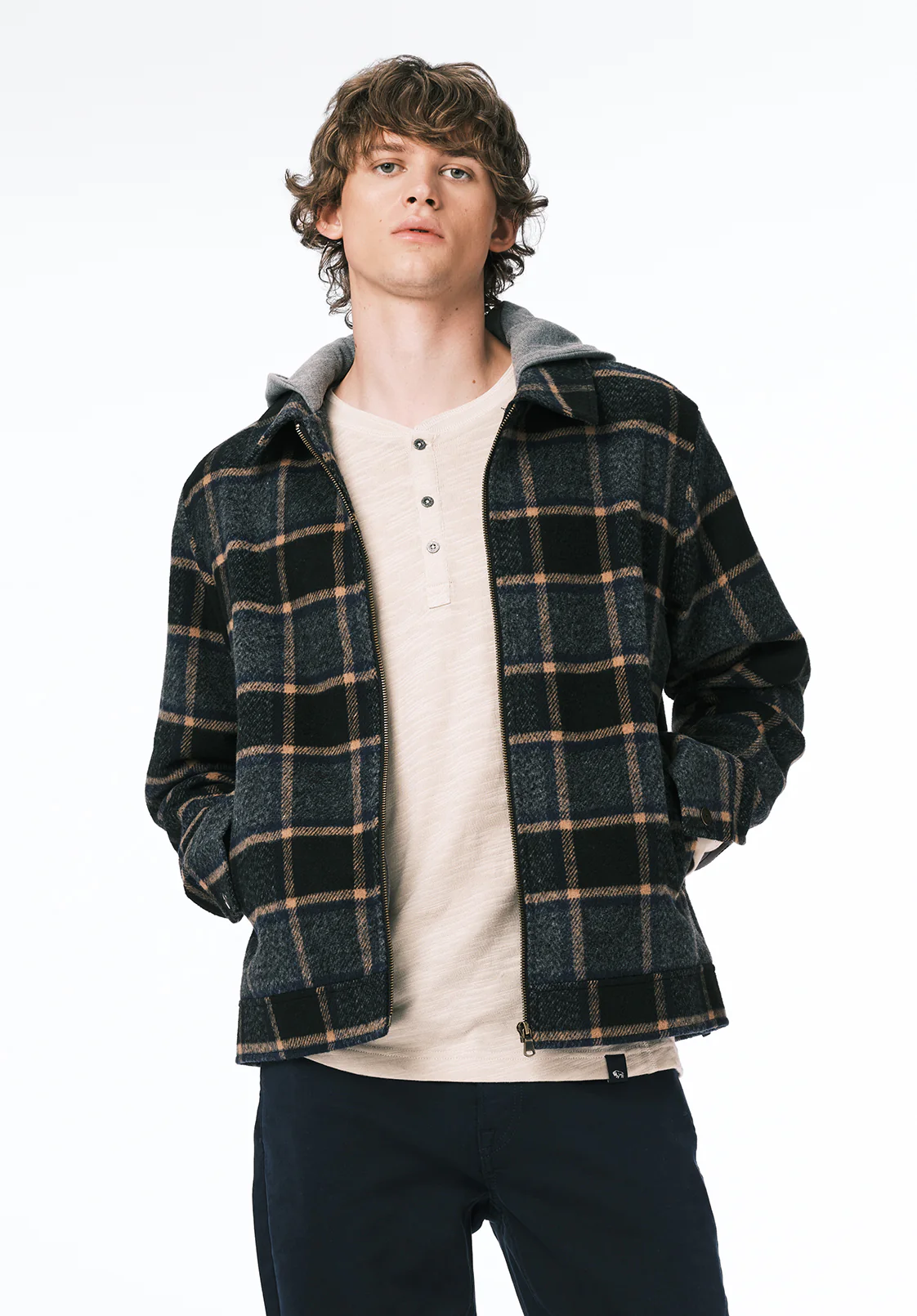 Jude Men's Boxy Plaid Jacket, Charcoal - BM24701 - Image 2