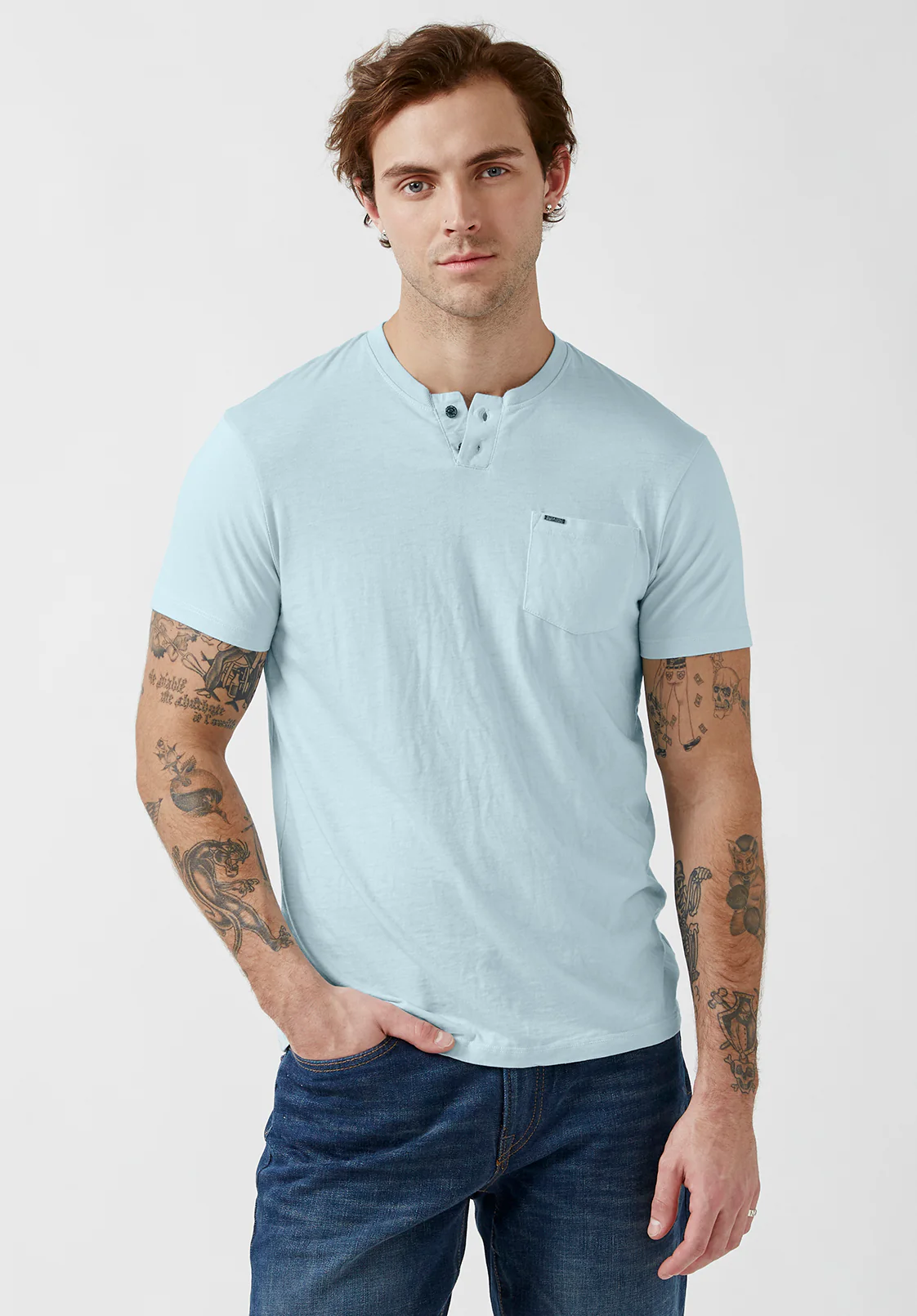Kaddy Men's Pocket Tee, Sky Blue - BM23991 - Image 2