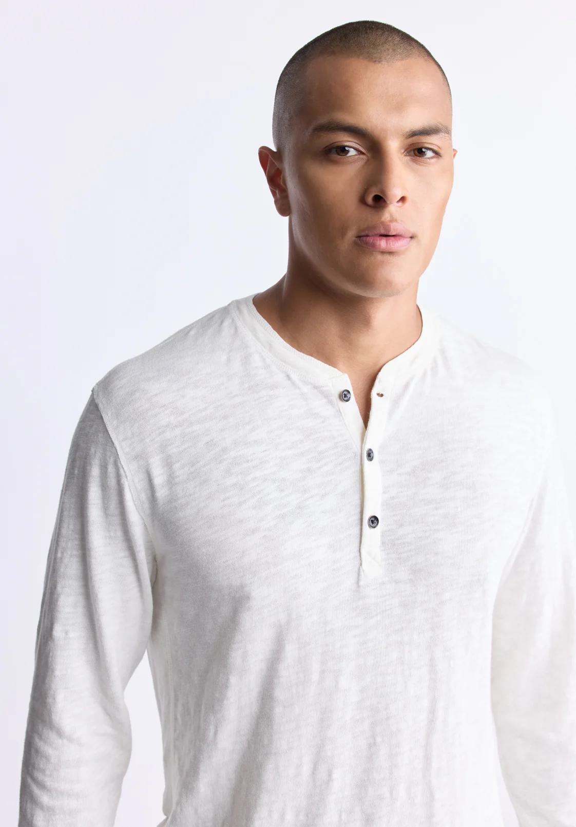 Kandid Men's Long Sleeve Henley, Milk - BM24522 - Image 3