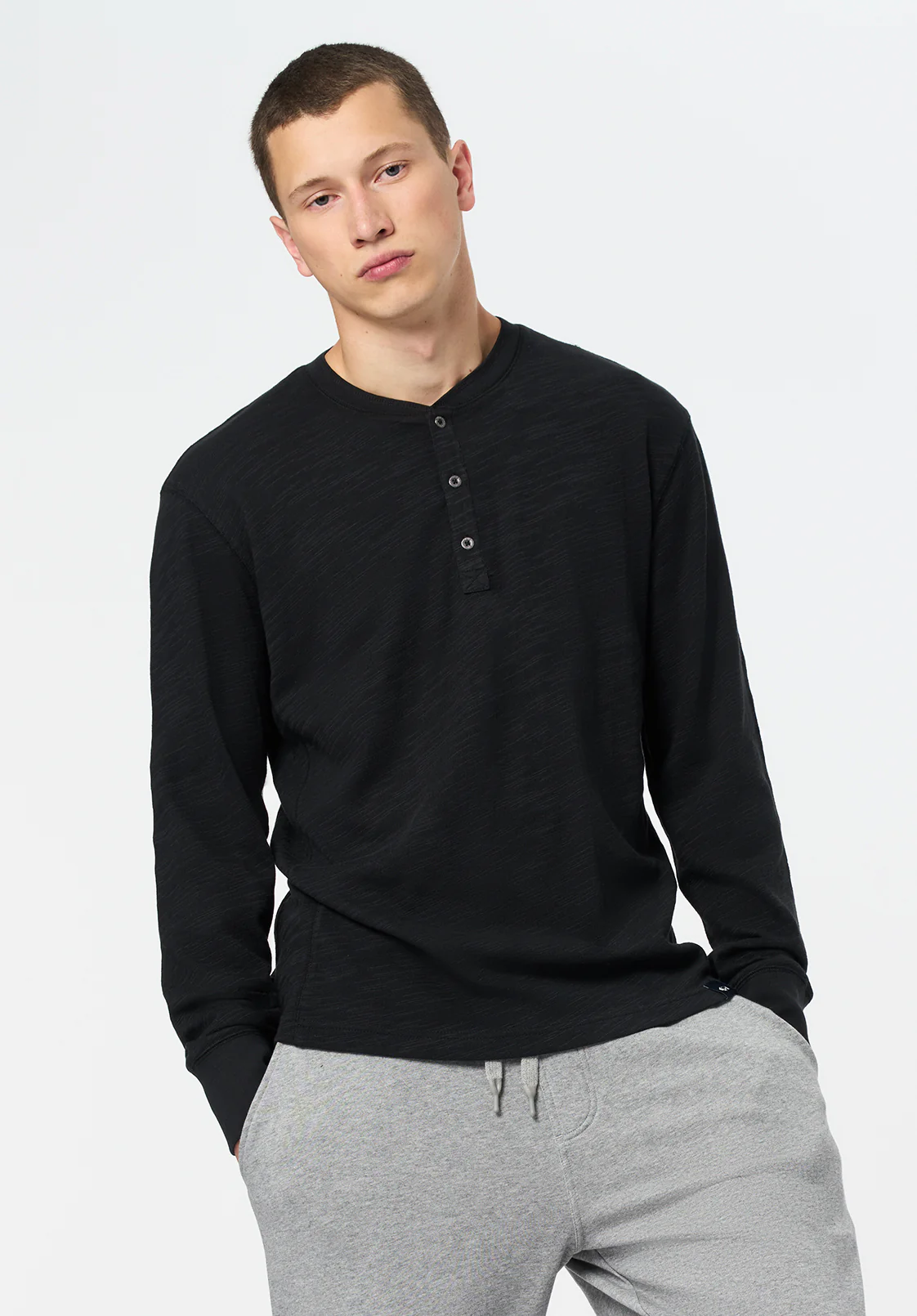 Kandid Men's Long Sleeve Relaxed Henley, Black - BM24660 - Image 3