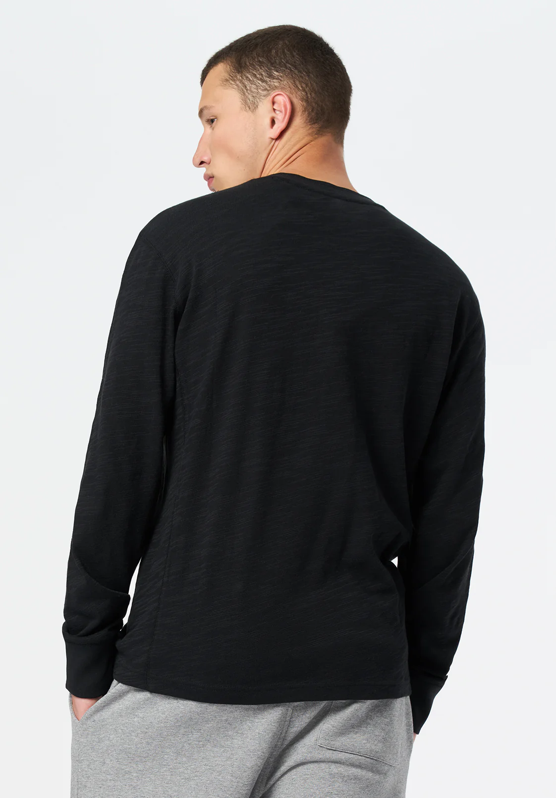 Kandid Men's Long Sleeve Relaxed Henley, Black - BM24660 - Image 4
