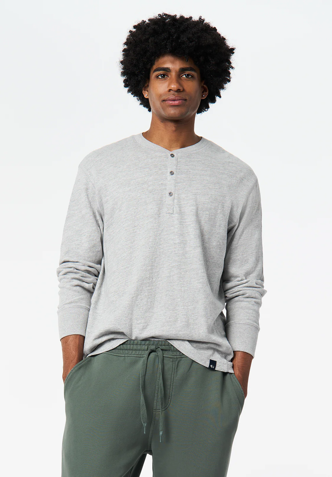 Kandid Men's Long Sleeve Relaxed Henley, Heather Grey - BM24660 - Image 3