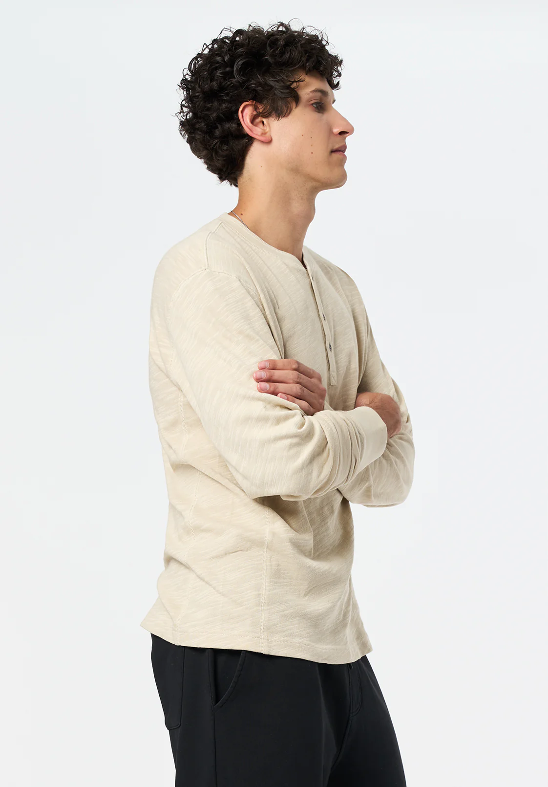 Kandid Men's Long Sleeve Relaxed Henley, Peyote - BM24660 - Image 3