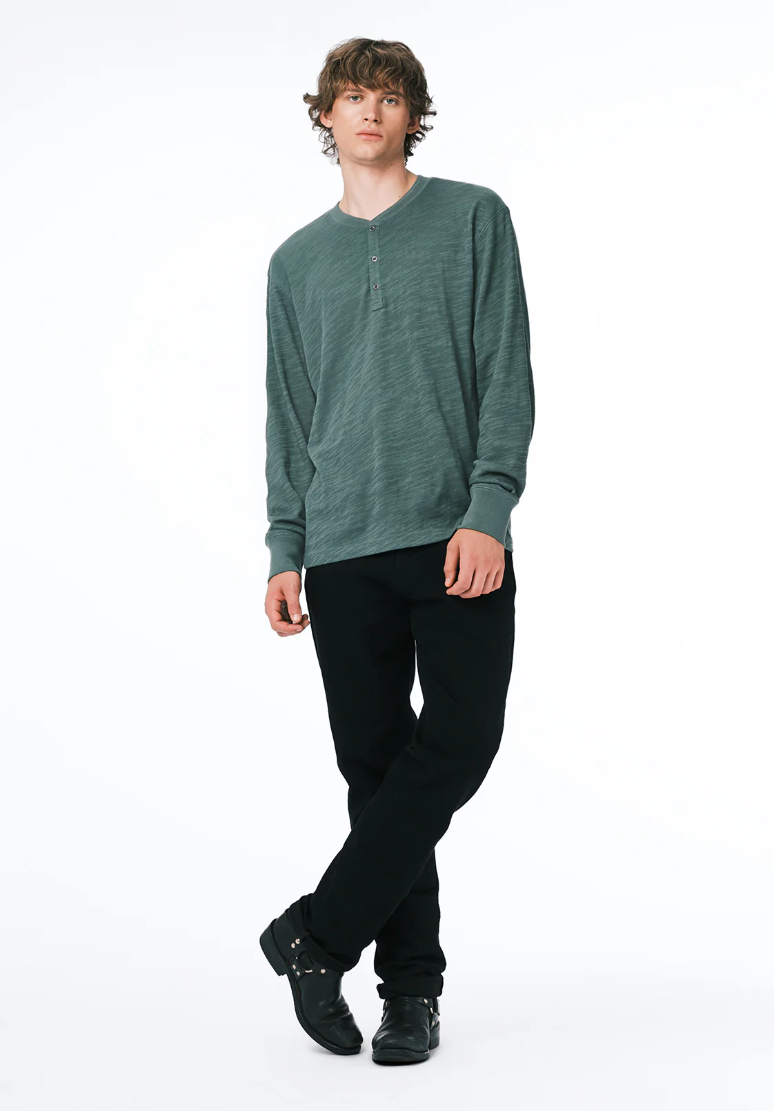Kandid Men's Long Sleeve Relaxed Henley, Dark Forest - BM24660