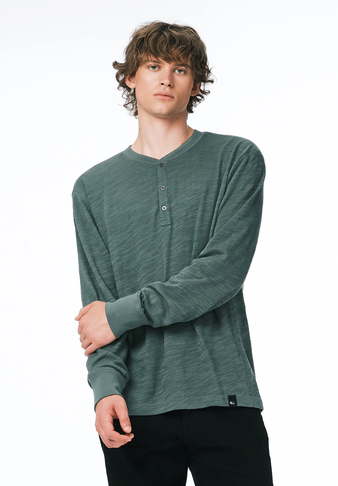Kandid Men's Long Sleeve Relaxed Henley, Dark Forest - BM24660 - Image 2