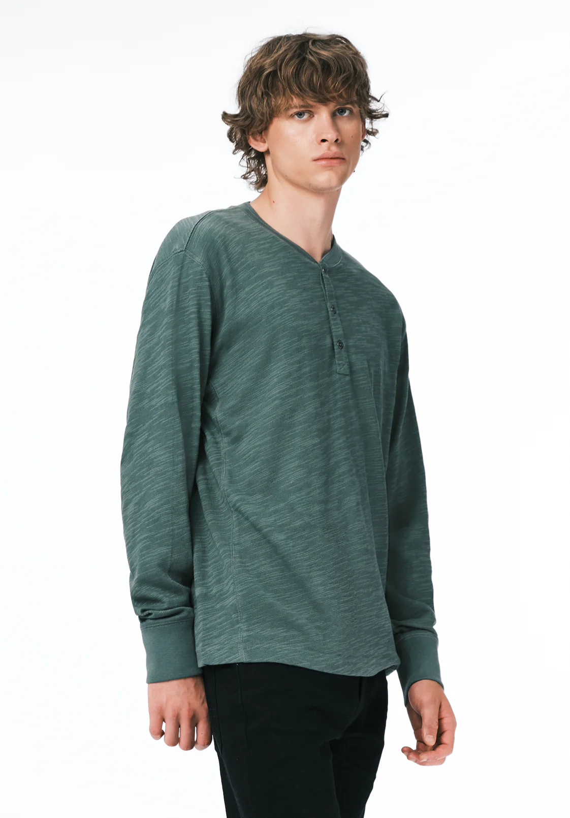 Kandid Men's Long Sleeve Relaxed Henley, Dark Forest - BM24660 - Image 3