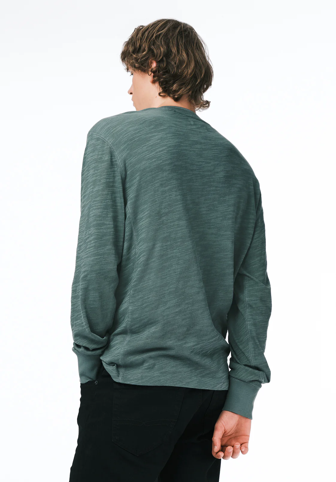Kandid Men's Long Sleeve Relaxed Henley, Dark Forest - BM24660 - Image 4