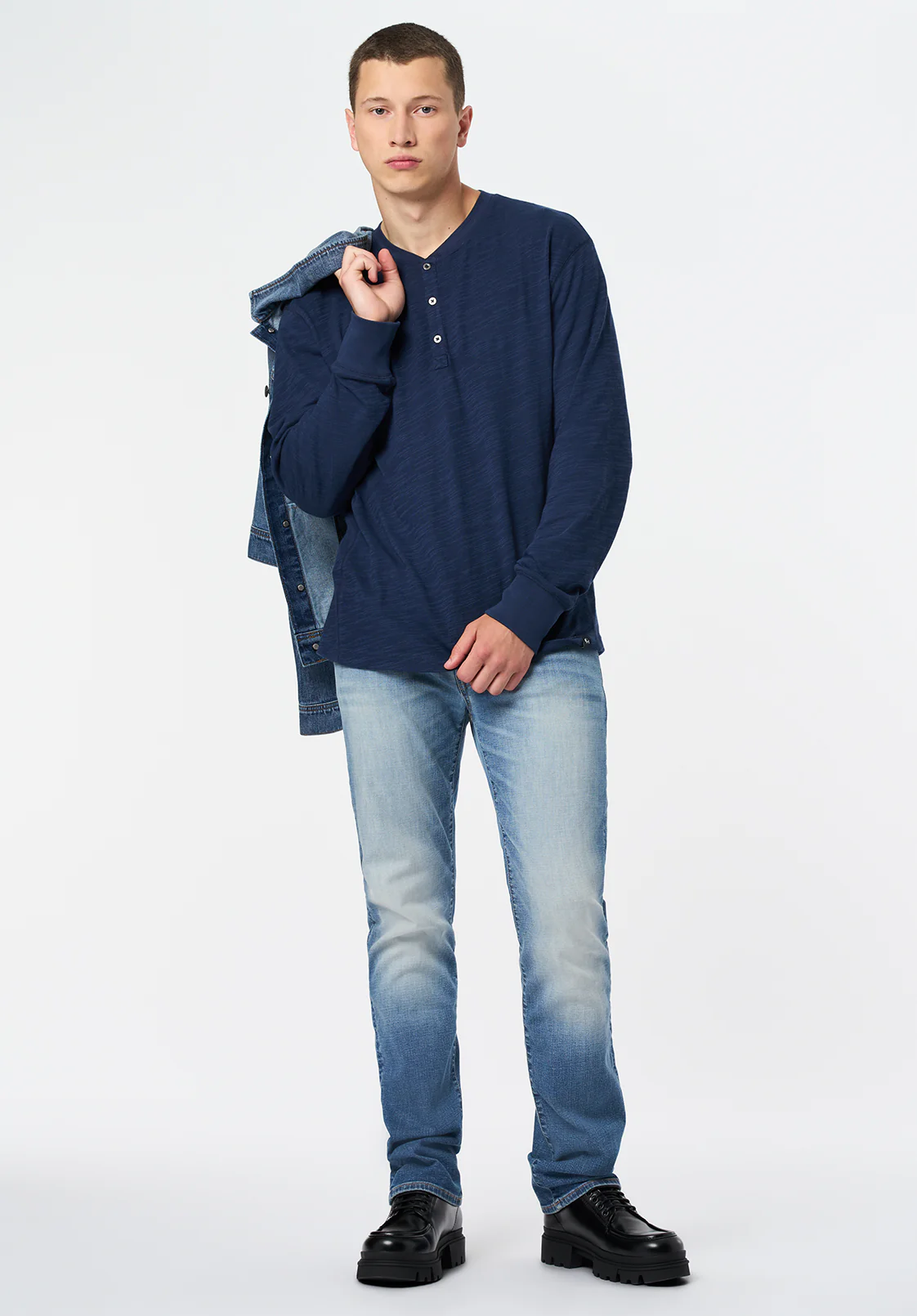 Kandid Men's Long Sleeve Relaxed Henley, Whale - BM24660