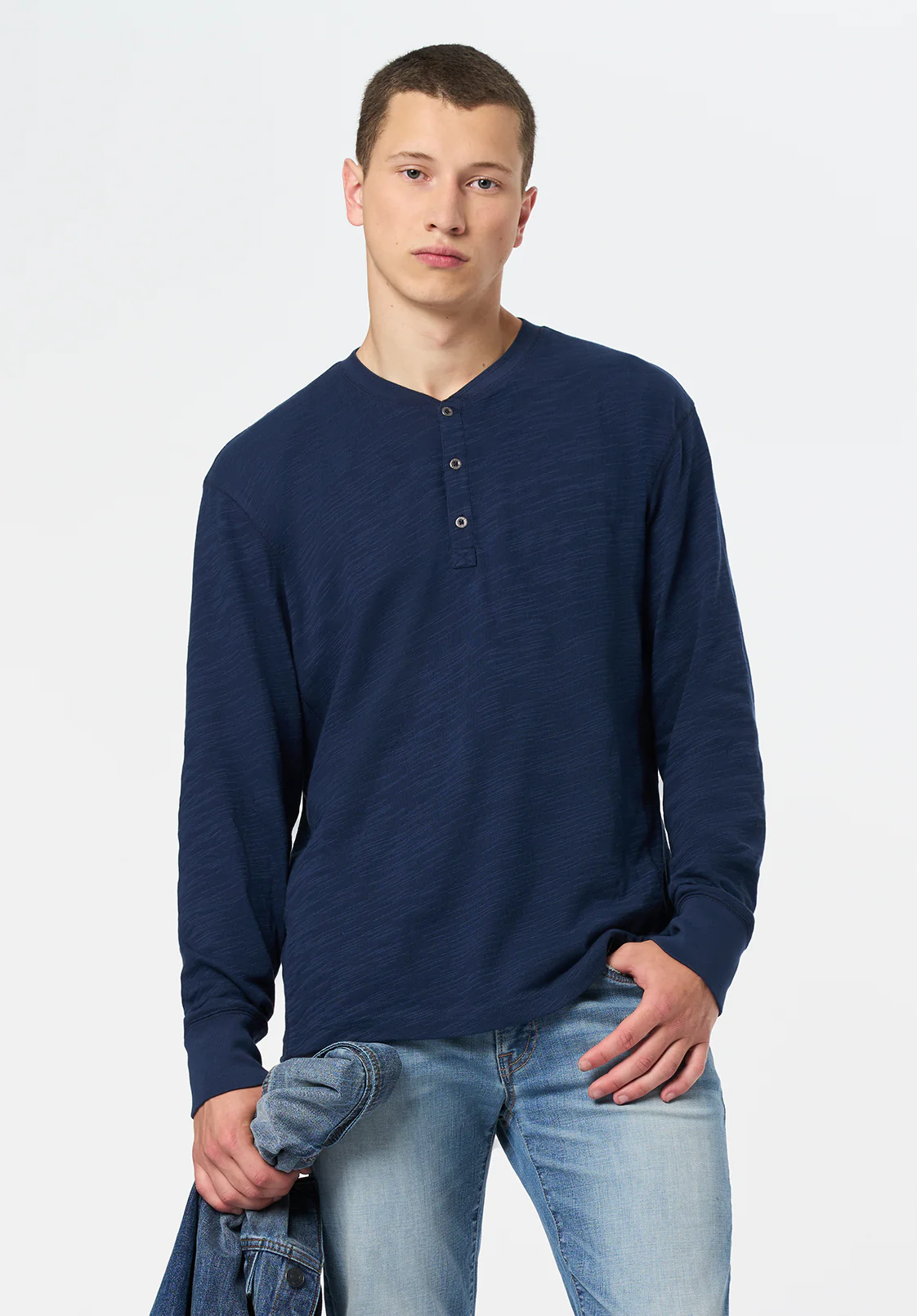 Kandid Men's Long Sleeve Relaxed Henley, Whale - BM24660 - Image 2